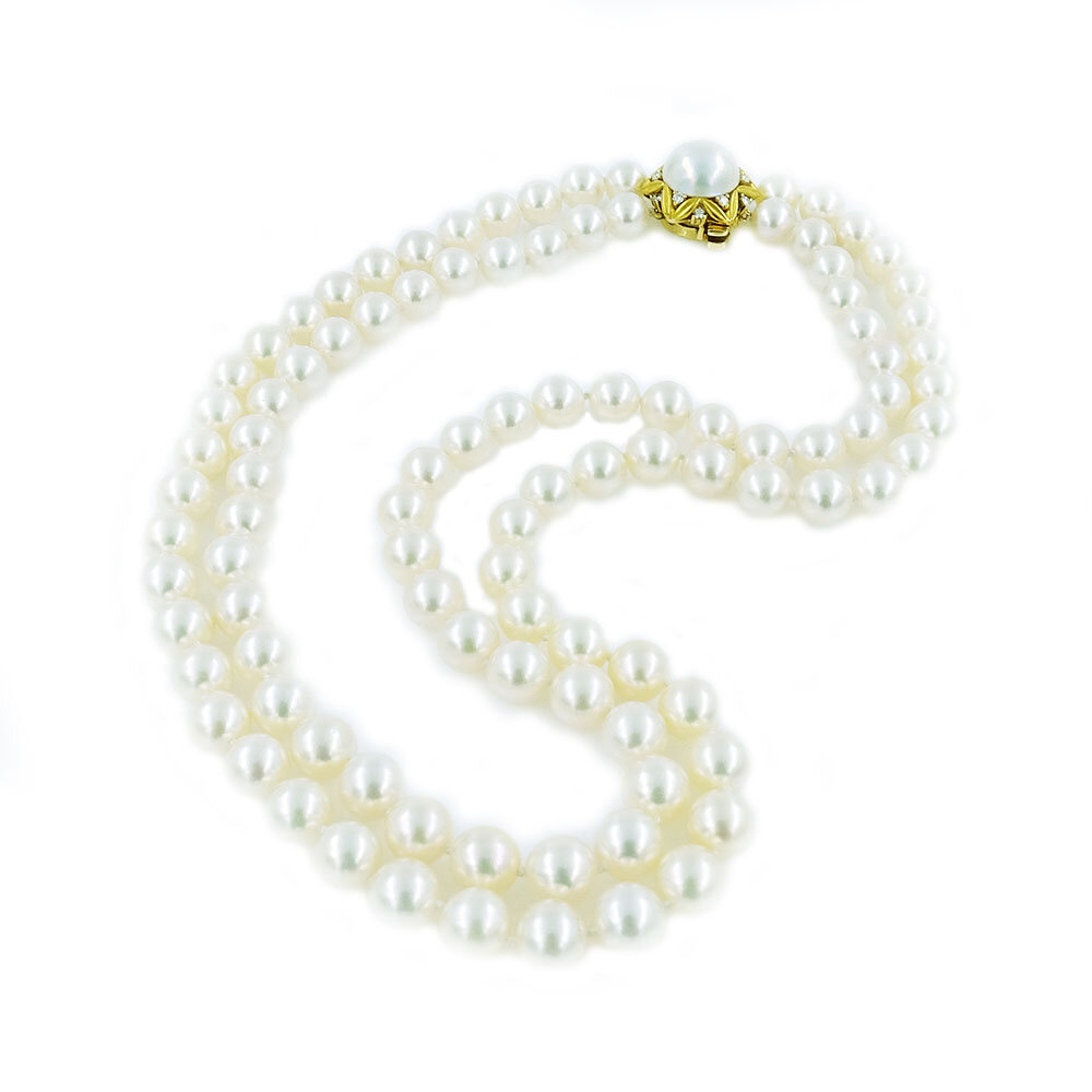 18kt Yellow Gold Double Strand Akoya Pearl Necklace | Antique & Estate  Jewelry | Designs in Gold